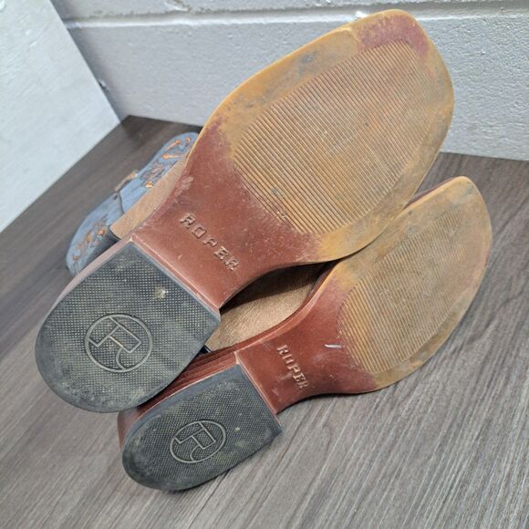 Roper Western Boots. Big Kids Brown Embroided Square Toe Cowboy Boots Size 5 - Picture 8 of 10